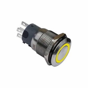 Klingeltaster Drucktaster 19mm gelb Ringbeleuchtet 5 Pin Lötkontakte