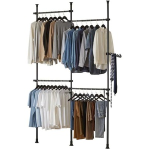 KLS03-SCH Kleiderständer Garderobenständer mit 4 Kleiderstangen Teleskop Garderoben System Verstellbares Regalsystem wandmontage schwarz bh ca.: