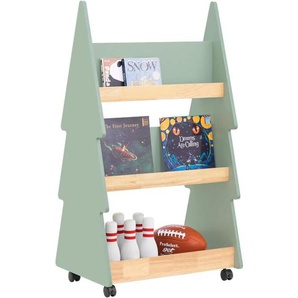 KMB99-H-GR Kinder Bücherregal Kinderregal Kinderzimmer Regal Kinderregal mit 5 Ablagen und 4 Rollen Aufbewahrungsregal für Kinder Büchergestell