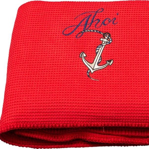 Tagesdecke KNEER La Diva Piqué Ahoi Tagesdecken Gr. B/L: 150 cm x 210 cm, rot (rubin) Tagesdecken Tagesdecke aus Waffelpiqué, auch als Strandtuch einsetzbar