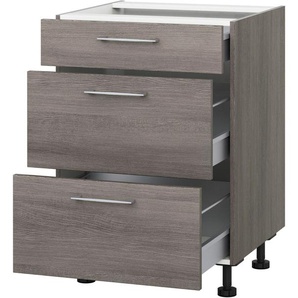 Kochfeldumbauschrank EXPRESS KÜCHEN Trea U2AS60-H Schränke Gr. B/H/T: 60 cm x 75 cm x 56 cm, grau (eichefarben grau) Kochfeldumbauschränke mit drei Schubkästen, Breite 60 cm, Höhe 75 cm