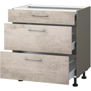 Kochfeldumbauschrank EXPRESS KÜCHEN Trea U2AS90-H Schränke Gr. B/H/T: 90 cm x 75 cm x 56 cm, grau (betonfarben hell, anthrazit) Kochfeldumbauschränke mit drei Schubkästen, Breite 90 cm, Höhe 75 cm