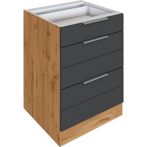 KOCHSTATION Auszugsunterschrank KS-Luhe 60 cm breit, hochwertige MDF-Fronten mit waagerechter Lisene