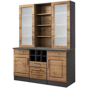 KOCHSTATION Küchenbuffet KS-Stockholm hochwertige MDF-Fronten, 2 Glasrahmentüren, 200 cm hoch, viel Stauraum