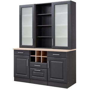 KOCHSTATION Küchenbuffet KS-Stockholm hochwertige MDF-Fronten, 2 Glasrahmentüren, 200 cm hoch, viel Stauraum