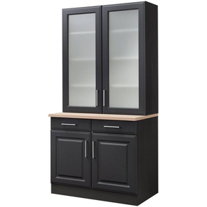 KOCHSTATION Küchenbuffet KS-Stockholm hochwertige MDF-Fronten, 2 Glasrahmentüren, 200 cm hoch, viel Stauraum