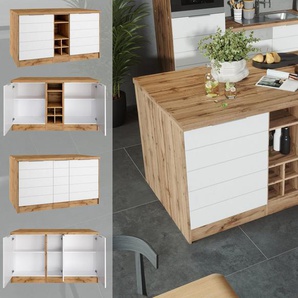 KOCHSTATION Kücheninsel KS-Luhe, Breite 153 cm, mit Flaschenregal, MDF-Fronten, Arbeitsplatte 38mm stark