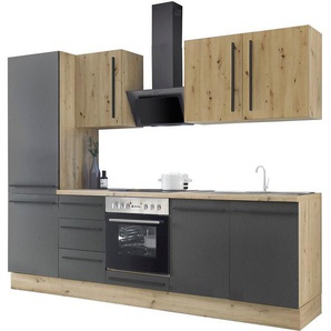 Kochstation Küchenzeile KS-Florida mit 38mm starker Arbeitsplatte, Breite 270 cm, wahlweise mit E-Geräten, Soft-Close-Funktion