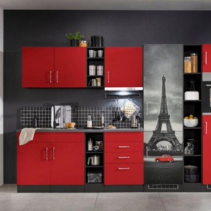 HELD MÖBEL Küchenzeile Paris, mit E-Geräten, Breite 340 cm, mit großer Kühl-Gefrierkombination