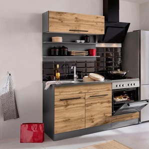 KOCHSTATION Küchenzeile KS-Tulsa, Breite 160 cm, schwarze Metallgriffe, hochwertige MDF Fronten
