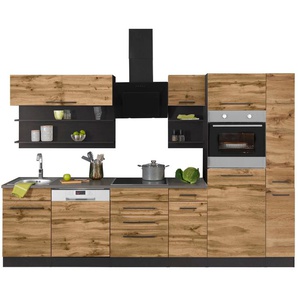 KOCHSTATION Küchenzeile KS-Tulsa, mit E-Geräten, Breite 300 cm, schwarze Metallgriffe, MDF Fronten
