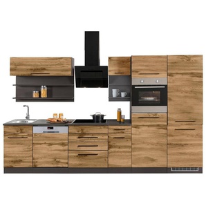 KOCHSTATION Küchenzeile KS-Tulsa, mit E-Geräten, Breite 330 cm, schwarze Metallgriffe, MDF Fronten