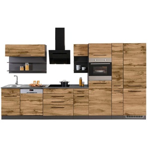 KOCHSTATION Küchenzeile KS-Tulsa, mit E-Geräten, Breite 380 cm, schwarze Metallgriffe, MDF Fronten