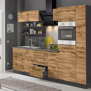 KOCHSTATION Küchenzeile KS-Tulsa, ohne E-Geräte, Breite 300 cm, schwarze Metallgriffe, MDF Fronten