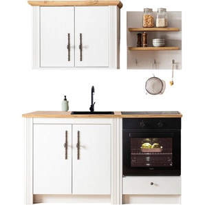 KOCHSTATION Küchenzeile KS-Westminster, Pantryküche im Landhaus Stil, hochwertige Metallgriffe, (Set), Breite 164 cm, Kommode, Wandpaneel, Hängeschrank und Herdumbau