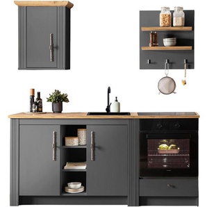 KOCHSTATION Küchenzeile KS-Westminster, Pantryküche im Landhaus Stil, hochwertige Metallgriffe, (Set), Breite 194 cm, Kommode, Wandpaneel, Hängeschrank und Herdumbau