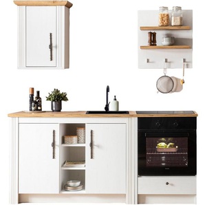 KOCHSTATION Küchenzeile KS-Westminster, Pantryküche im Landhaus Stil, hochwertige Metallgriffe, (Set), Breite 194 cm, Kommode, Wandpaneel, Hängeschrank und Herdumbau