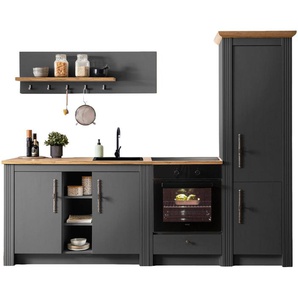 KOCHSTATION Küchenzeile KS-Westminster, Pantryküche im Landhaus Stil, hochwertige Metallgriffe, (Set), Breite 257 cm, Kommode, Wandpaneel, Stauraumschrank, Herdumbau
