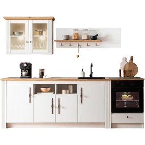 KOCHSTATION Küchenzeile KS-Westminster, Pantryküche im Landhaus Stil, hochwertige Metallgriffe, (Set), Breite 268 cm, Sideboard, Wandpaneel, Hängeschrank und Herdumbau