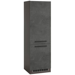 KOCHSTATION Kühlumbauschrank KS-Tulsa 60 cm breit, 200 cm hoch, 2 Türen, schwarzer Metallgriff, MDF Front