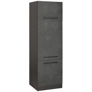 KOCHSTATION Kühlumbauschrank KS-Tulsa 60 cm breit, 200 cm hoch, 3 Türen, schwarzer Metallgriff