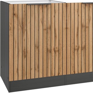 KOCHSTATION Spülenschrank KS-Lagos, geeignet für vollintegrierte Geschirrspüler Breite 120 cm, wahlweise mit Spülbecken in edelstahl oder schwarz