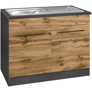 KOCHSTATION Spülenschrank KS-Tulsa 100 cm breit, 2 Türen, Metallgriff, MDF Front, inkl. Einbauspüle