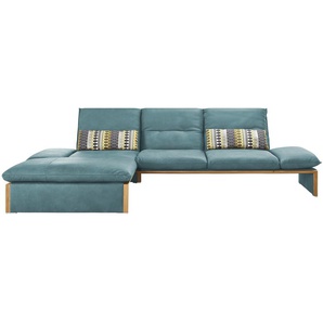 KOINOR Leder-Ecksofa mit Massivholzrahmen aus Wildeiche Humfrey ¦ türkis/petrol ¦ Maße (cm): B: 314 H: 93 T: 159.0