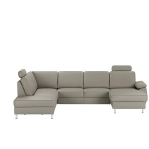 Kollektion Kraft Wohnlandschaft mit Sitz- und Rückenbezug aus Leder Kathi - grau - Materialmix - 309 cm - 86 cm - cm 235,0 | Möbel Kraft