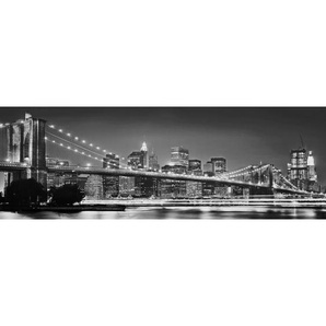 Komar Fototapete Brooklyn Bridge, Grau, Schwarz, Weiß, Papier, Skyline, 368x127 cm, Fsc, Made in Germany, Tapeten Shop, Fototapeten