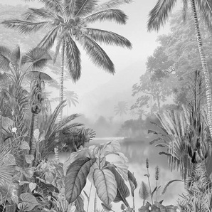Komar Vliestapete Lac Tropical Black & White, (1 St), 200x270 cm (Breite x Höhe), Vliestapete, 100 cm Bahnbreite