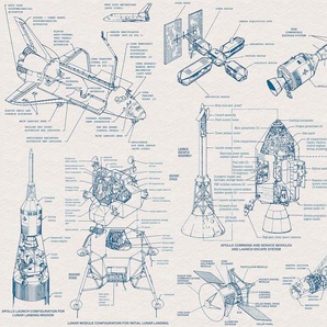 KOMAR Fototapete Spacecraft Architecture Tapeten BxH: 400x280 cm Gr. B/L: 4 m x 2,8 m, Rollen: 1 St., blau (blau, schwarz) Fototapeten Comic