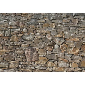 Komar Fototapete Stone Wall, Braun, Grau, Papier, Mauer, 368x254 cm, Fsc, Made in Germany, Tapeten Shop, Fototapeten