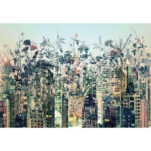 Komar Fototapete Urban Jungle , Blau, Grau , Papier , Skyline , 368x254 cm , Fsc, Made in Germany , Tapeten Shop, Fototapeten