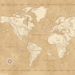 KOMAR Fototapete Vintage World Map Tapeten BxH: 500x280 cm Gr. B/L: 5 m x 2,8 m, Rollen: 1 St., bunt Fototapeten Comic