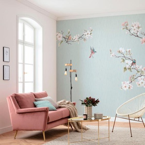 KOMAR Fototapete Vlies - Apple Blossom Größe 300 x 250 cm Tapeten Gr. Rollen: 1 St., blau Fototapeten Blumen