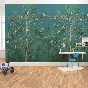 KOMAR Fototapete Vlies - Birdsong Breeze Größe 400 x 250 cm Tapeten Gr. Rollen: 1 St., blau,grün Fototapeten Blumen