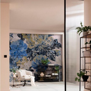 Komar Fototapete Digitaldruck Vlies - Vintage blue Garden - Größe 300 x 250 cm, glatt, bedruckt, (Packung, 1 St), Wohnzimmer, Schlafzimmer
