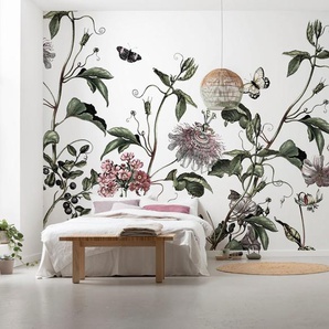 KOMAR Fototapete Vlies - Paradis de Papillons Größe 400 x 250 cm Tapeten Gr. Rollen: 1 St., grün (weiß,grün) Fototapeten Blumen