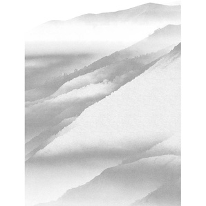 KOMAR Fototapete White Noise Mountain Tapeten Gr. B/L: 2 m x 2,8 m, Rollen: 1 St., grau (weiß, grau) Fototapeten Kunst Tapeten