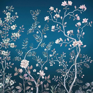 KOMAR Vliestapete Aurore Tapeten 300x250 cm (Breite x Höhe) Gr. B/L: 300 m x 250 m, Rollen: 1 St., bunt (blau, rosa, weiß) Blumentapeten