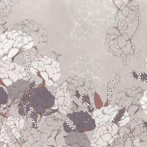 KOMAR Vliestapete Beautiful Bijoux Tapeten 400x250 cm (Breite x Höhe), Vliestapete, 100 cm Bahnbreite Gr. B/L: 400 m x 250 m, Rollen: 1 St., bunt (grau, weiß, braun) Blumentapeten