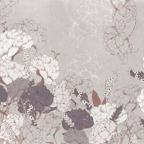 KOMAR Vliestapete Beautiful Bijoux Tapeten Gr. B/L: 400 m x 250 m, Rollen: 1 St., bunt (grau, weiß, braun) Blumentapeten
