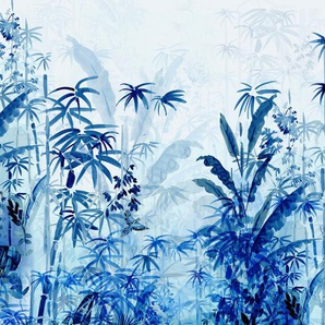 KOMAR Vliestapete Blue Jungle Tapeten 300x280 cm (Breite x Höhe), Vliestapete, 100 cm Bahnbreite Gr. B/L: 300 m x 280 m, Rollen: 1 St., blau (blau, weiß) Vliestapeten