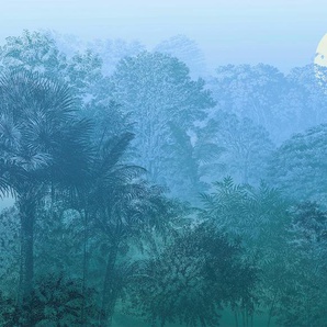 KOMAR Vliestapete Deep in the Jungle Tapeten Gr. B/L: 400 m x 280 m, Rollen: 1 St., bunt (blau, grün, weiß) Blumentapeten