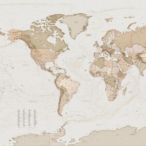 KOMAR Vliestapete Earth Map Tapeten 350x250 cm (Breite x Höhe) Gr. B/L: 350 m x 250 m, Rollen: 1 St., braun (braun, weiß) Vliestapeten