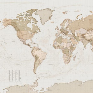 KOMAR Vliestapete Earth Map Tapeten Gr. B/L: 350 m x 250 m, Rollen: 1 St., braun (braun, weiß) Vliestapeten