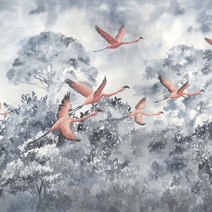 Komar Vliestapete Digitaldruck Vlies - Flamingos in the Sky - Größe 400 x 280 cm, glatt, bedruckt, Wohnzimmer, Schlafzimmer