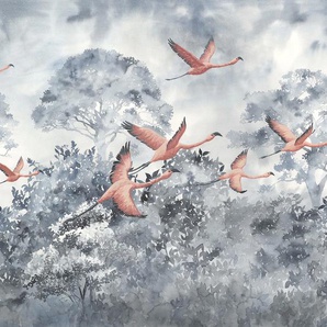 KOMAR Vliestapete Flamingos in the Sky Tapeten 400x280 cm (Breite x Höhe) Gr. B/L: 400 m x 280 m, Rollen: 1 St., bunt Blumentapeten