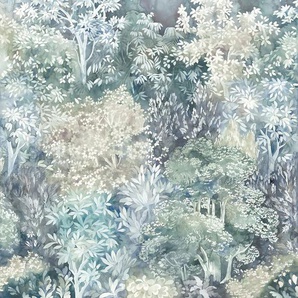KOMAR Vliestapete Forêt Enchantée Tapeten Gr. B/L: 200 m x 250 m, Rollen: 1 St., bunt (grün, türkis, weiß) Blumentapeten